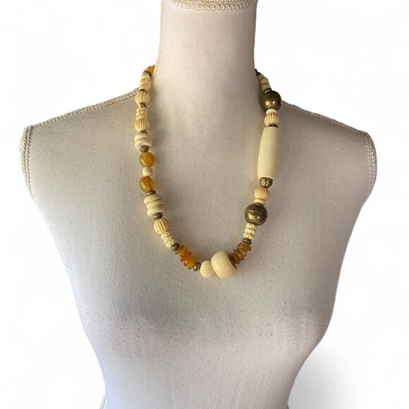 Vtg Carnelian Bone Bead Chunky Statement Necklace Boho Tribal Ethnic earthy 22" - Picture 1 of 12